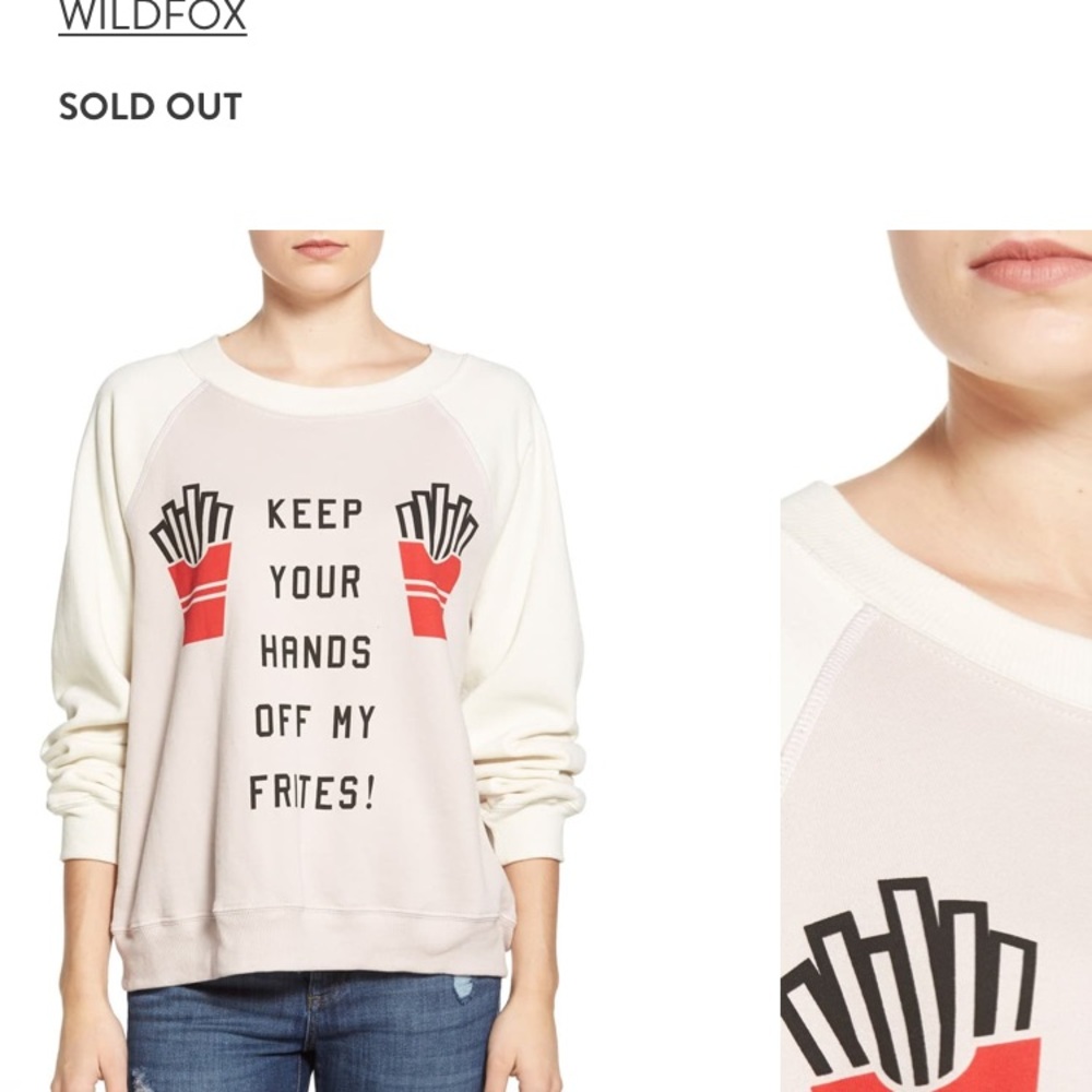 Wildfox keep hands off my frites sweatshirt‎ NWT